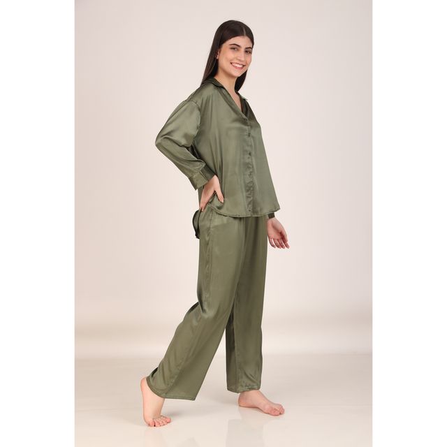 Masha Women's Solid Olive Oversized Pajamas | Set | L