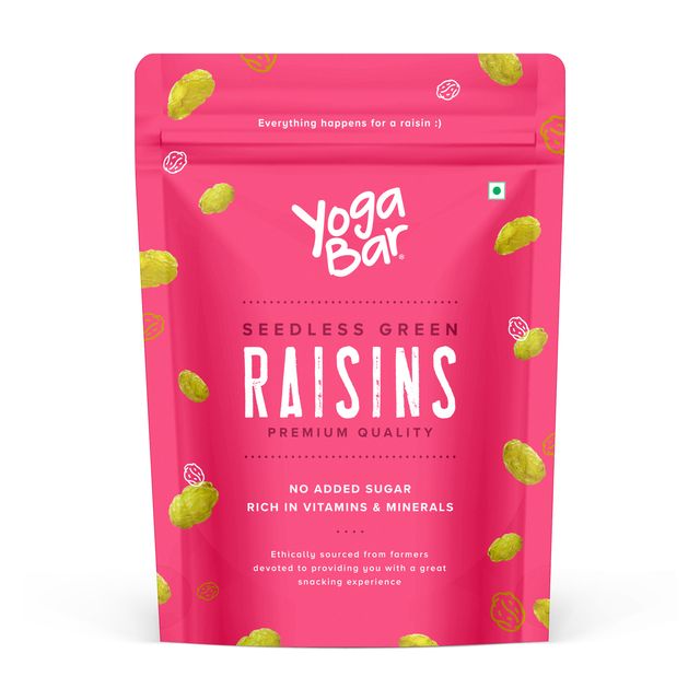 Yogabar Premium Green Raisins | Kishmish |100% Fresh Pure Seedless Kismis Raisins|Munakka