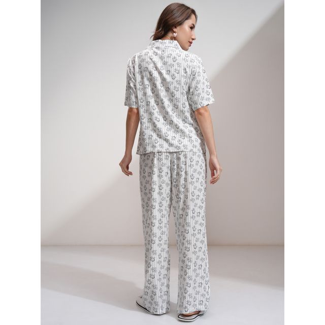 Tokyo Talkies Women's Mickey Mouse Shirt with Palazzos Co-Ords | White - S