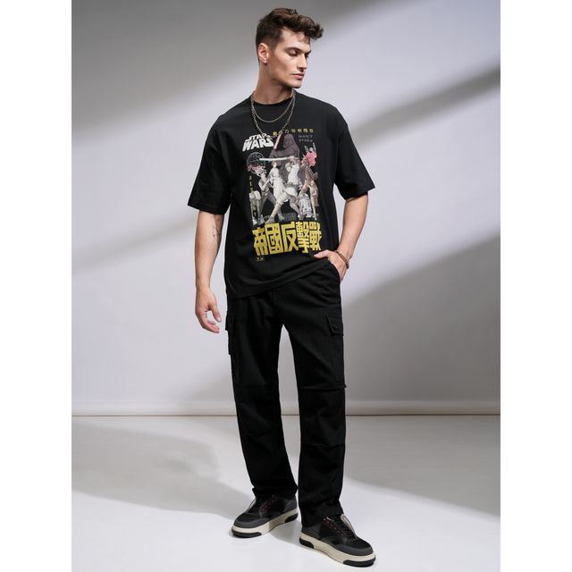 Highlander Men's Oversized Dropshoulder Round Neck T-shirt - Star Wars | Black | XL
