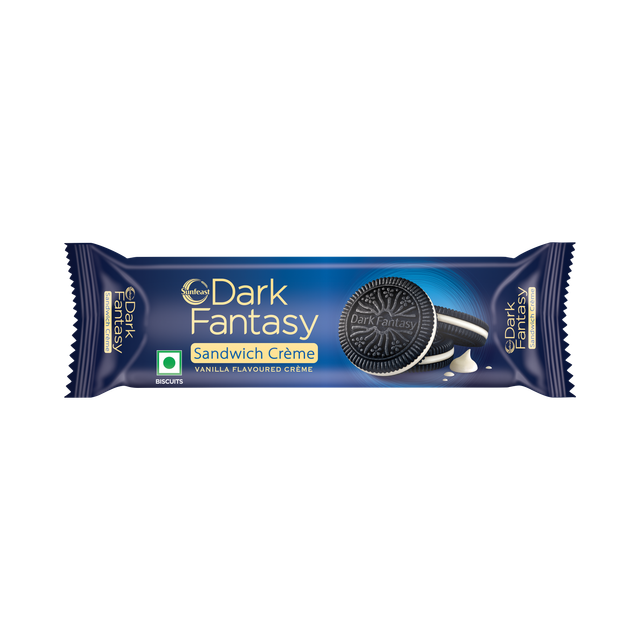 Sunfeast Dark Fantasy Vanilla Crème | Dark Crunchy Biscuit with Smooth Vanilla Crème