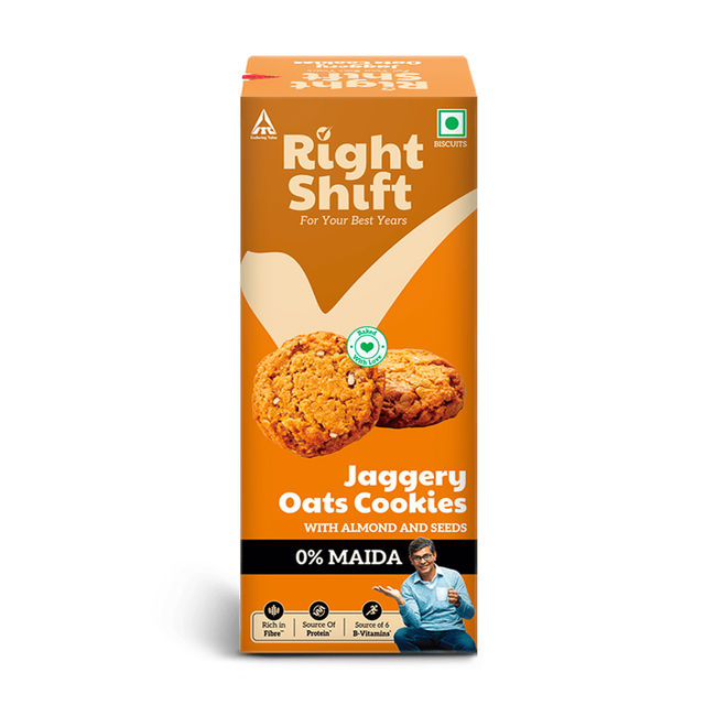 ITC Right Shift Jaggery Oats 0% Maida Cookies | 0% Refined Sugar | With Nuts and Seeds