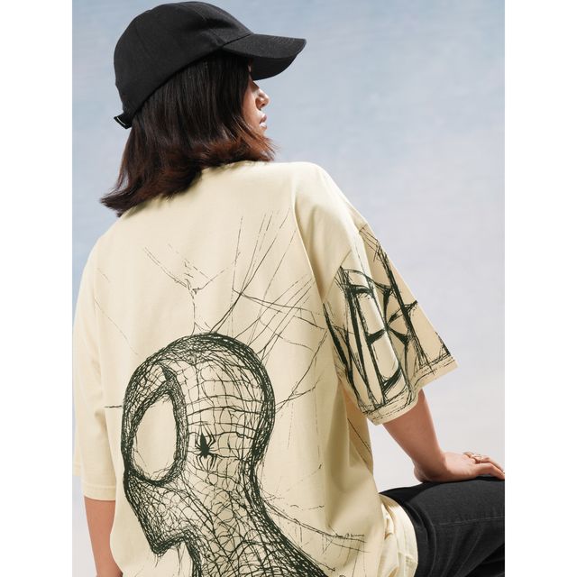 Tokyo Talkies Women's Spiderman Printed Oversized T-shirt | Beige - XL