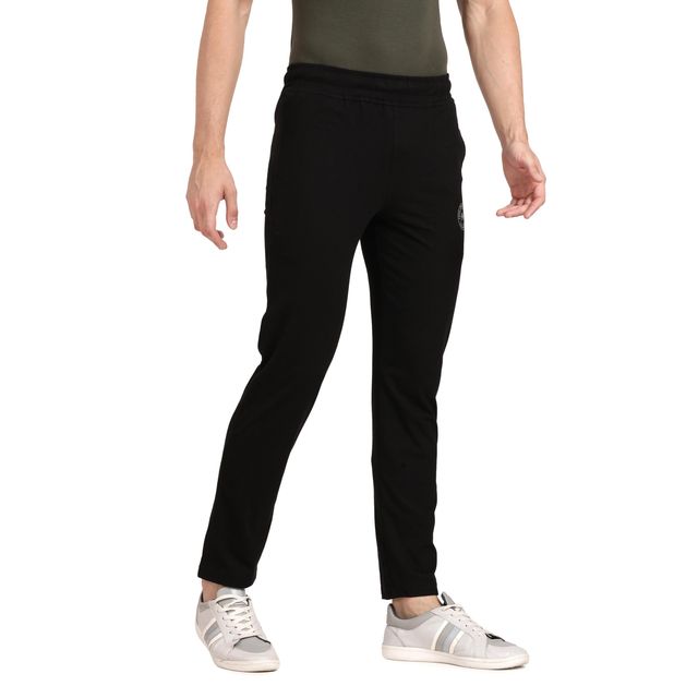Pepe Jeans Men's Track Pant Cotton Rich Solid Mid-Rise Stretch Fabric Absorbent | Black - L