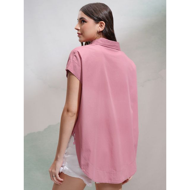 Tokyo Talkies Women's Solid Boxy Shirt | Pink - S