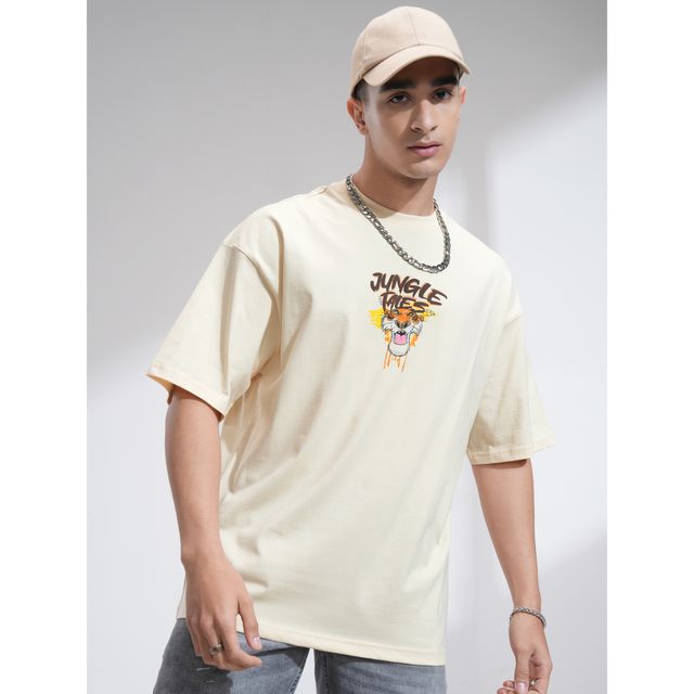 Highlander Men's Oversized Dropshoulder Round Neck T-shirt - Disney Jungle Book | Cream | L