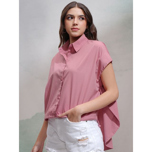 Tokyo Talkies Women's Solid Boxy Shirt | Pink - S