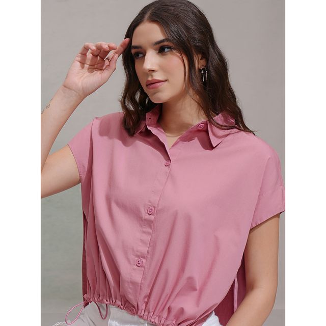 Tokyo Talkies Women's Solid Boxy Shirt | Pink - S