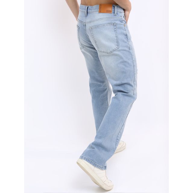 Highlander Men's Bootcut Mildly Distressed Light Fade Cotton Stretchable Jeans | Blue - 32