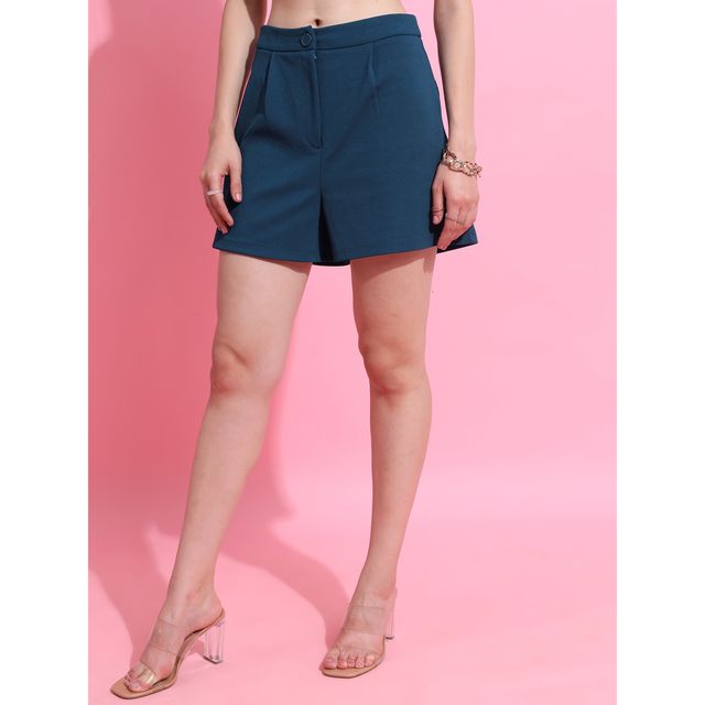 Tokyo Talkies Women's Solid Casual Shorts | Blue - XL