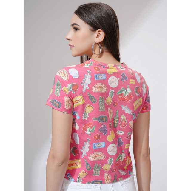 Tokyo Talkies Women's Printed Short Sleeve Cropped Tshirt | Multicolour - S