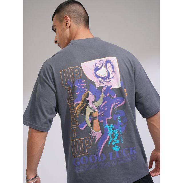 Highlander Men's Oversized Dropshoulder Round Neck T-shirt - Disney Mulan | Grey | M