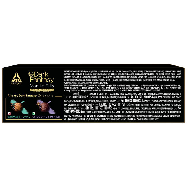Sunfeast Dark Fantasy Crunchy Choco Cookies with Vanilla Fills Centre Fills | Artificial Flavour-free