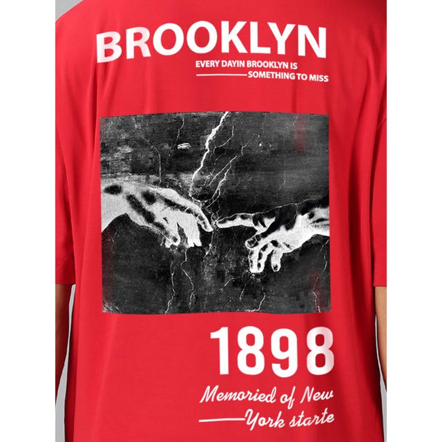 De Tees Men's Oversize T-shirt | M-OST-RED-BROOKYLN | Red - XL