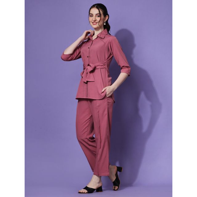 Sheetal Women's Collar Shirt With Trousers Co-Ords | 20017 | Mauve Pink - XL