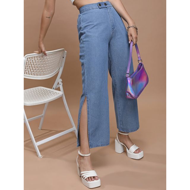 Tokyo Talkies Women's Mid-Rise Clean Look Relaxed Fit Light Fade Jeans | Blue - 34