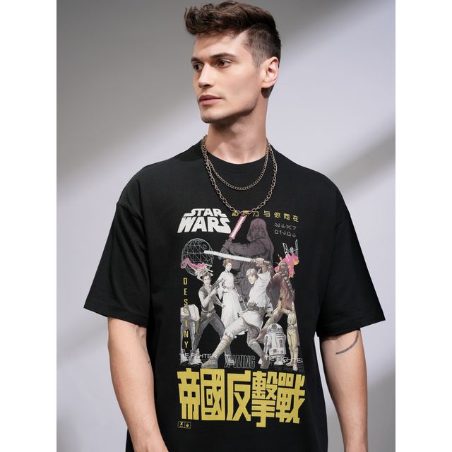 Highlander Men's Oversized Dropshoulder Round Neck T-shirt - Star Wars | Black | XL