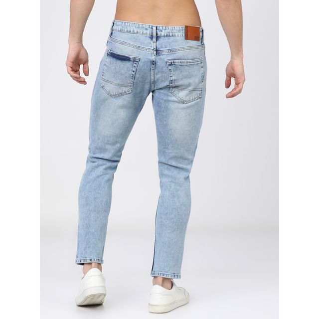 Highlander Men's Tapered Fit Mildly Distressed Heavy Fade Stretchable Jeans | Blue - 34