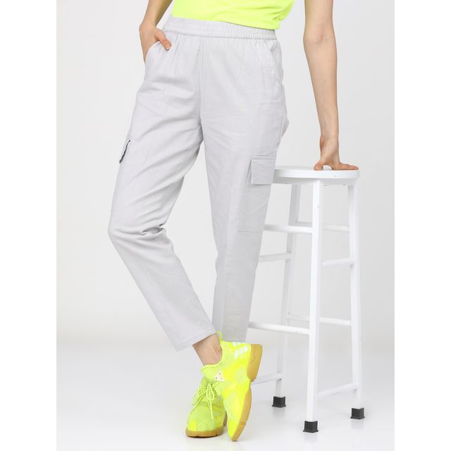 Tokyo Talkies Women's Straight Fit Cargos Trouser | White - 28