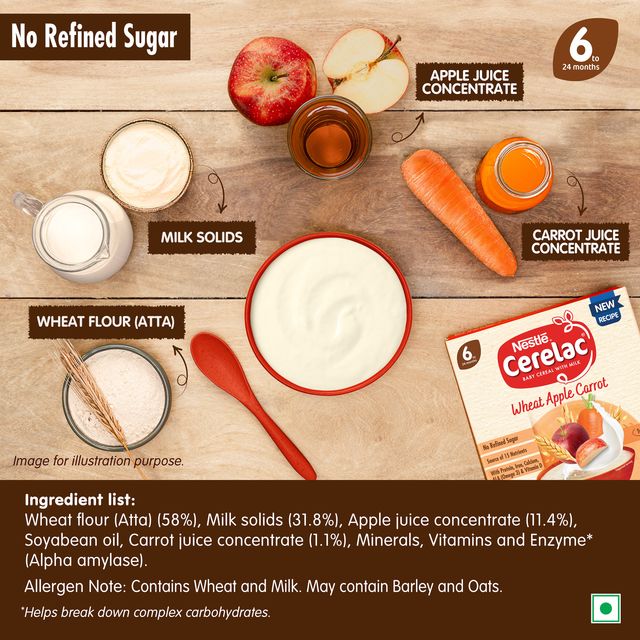 Nestle CERELAC Wheat Apple Carrot Baby Food Cereal (No Refined Sugar, 6 -24 Months)