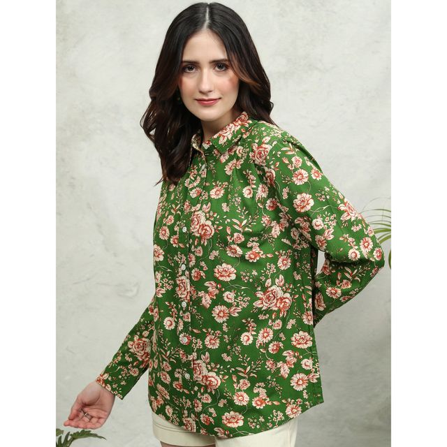 Tokyo Talkies Women's Floral Printed Button Down Shirt | Multicolour - XL