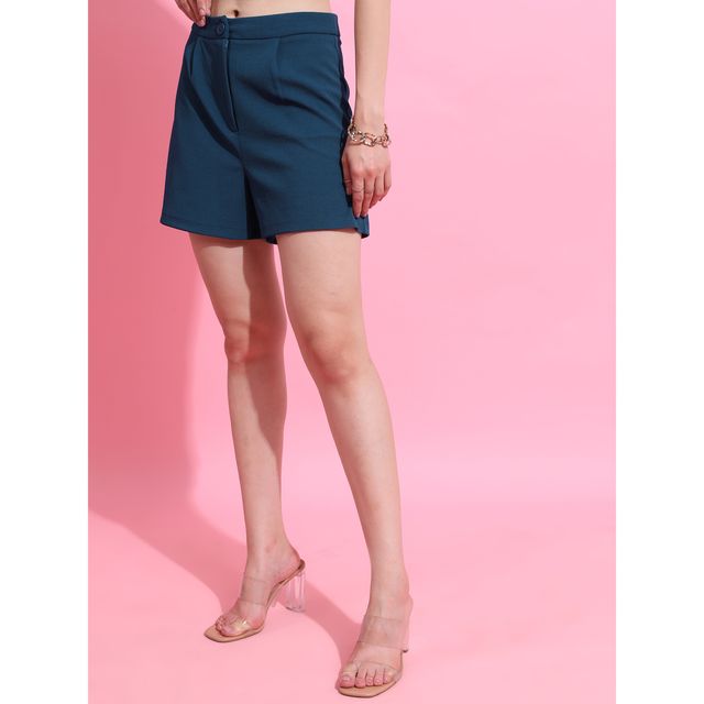 Tokyo Talkies Women's Solid Casual Shorts | Blue - XL