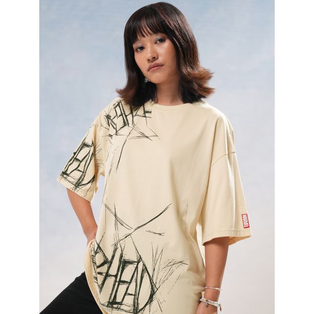 Tokyo Talkies Women's Spiderman Printed Oversized T-shirt | Beige - XL