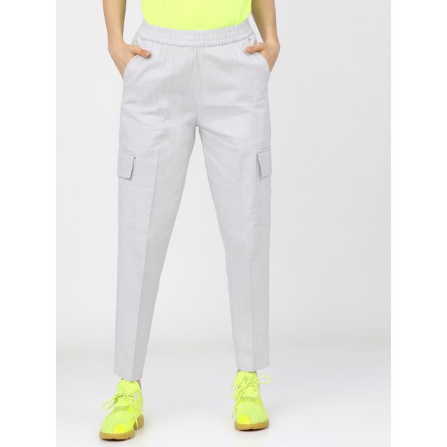 Tokyo Talkies Women's Straight Fit Cargos Trouser | White - 28