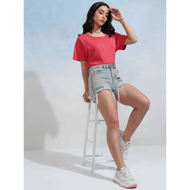 Tokyo Talkies Women's Half Sleeve Round Neck Tshirt | Pink - XL
