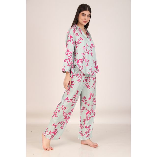 Masha Women's Leaves Pink Oversized Pajamas | Set | XL