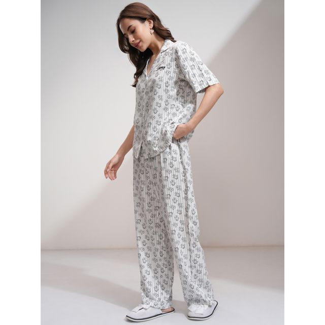 Tokyo Talkies Women's Mickey Mouse Shirt with Palazzos Co-Ords | White - S