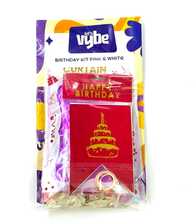 Let's Vybe Birthday Decoration Kit Pink and White