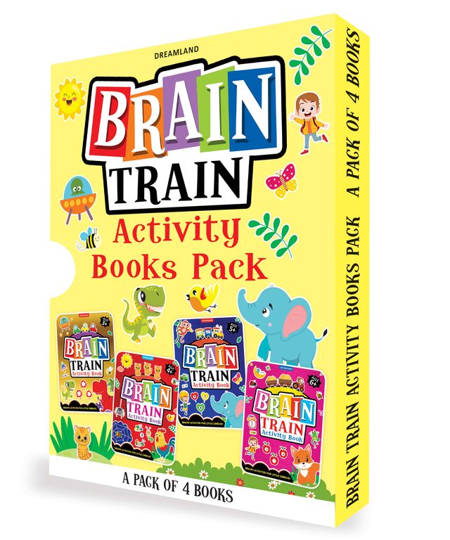 Dreamland Brain Train Activity Books Set of 4 - With Colouring Pages, Mazes, Puzzles and Word searches Activities, 256 Pages