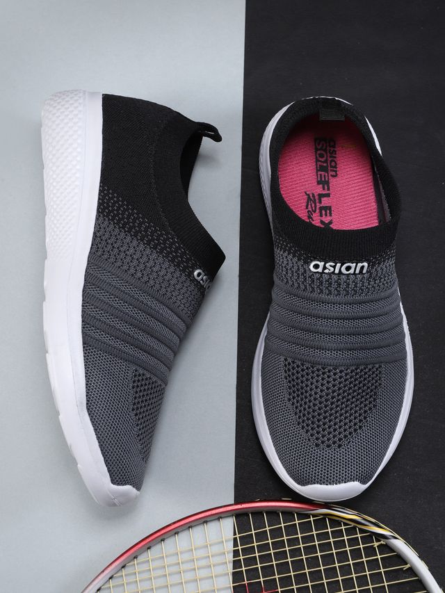 Asian Elasto-02 Women Grey Black Laceless Shoes | Size-5