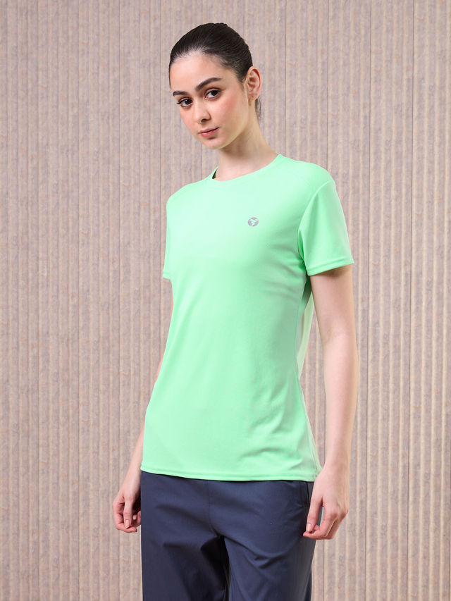 Technosport Women Solid Slim Fit Round Neck Sports T-shirt with Techno CooL Mint Green XL