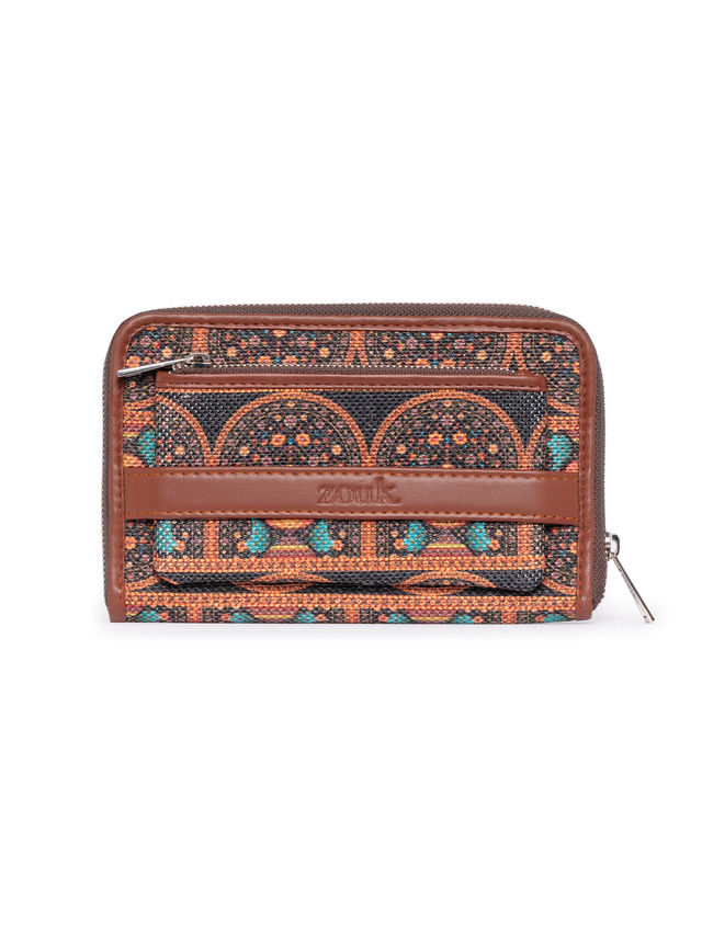 Zouk Royal Indian Peacock Motif Classic Zipper Wallet (CFC) - Multicolour
