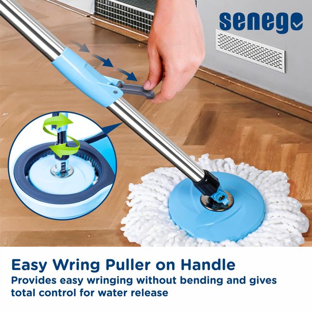 Senego Twin Bucket Spin Mop with Wheels  | Blue - 2 Refills