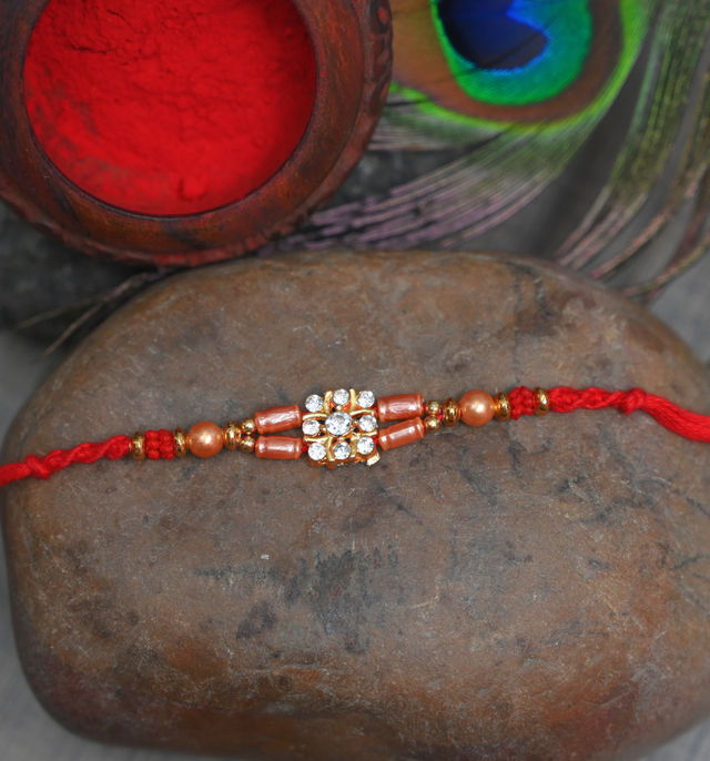 Aurum Small Diamond Rakhi With Multiple Beads - Elegant and Sparkling