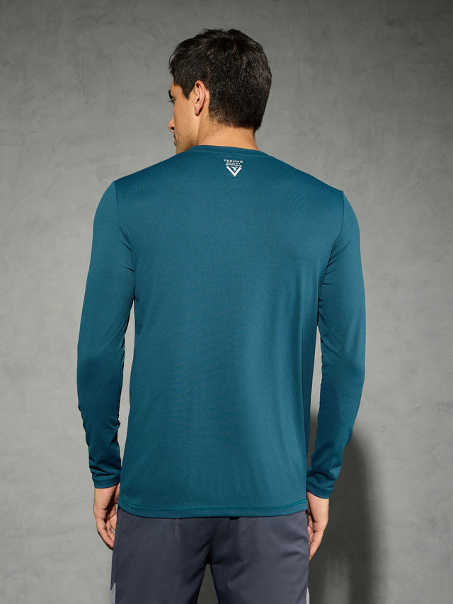 Technosport Men's Poly Solid Slim Fit Round Neck Full Sleeve Sports T-shirt | Gulf Coast - L