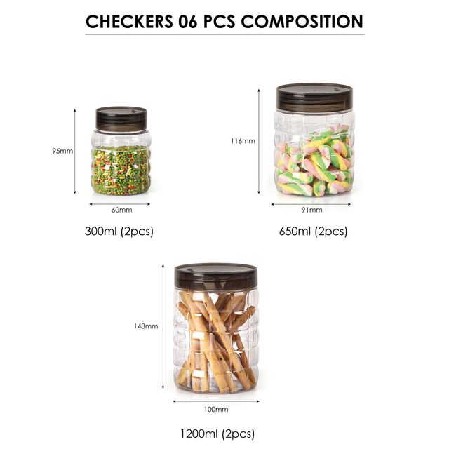 Cello Checkers Pet Plastic Airtight Canister Set of 6