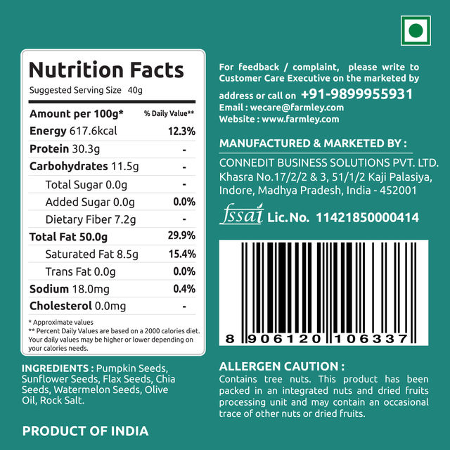Farmley Seed Mix Superfood Rich In Protein- Pumpkin, Watermelon, Sunflower, Flax, Chia Seeds
