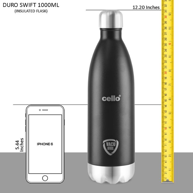 Cello Swift Thermosteel Water Bottle, 1000ml, (Colour May Vary)