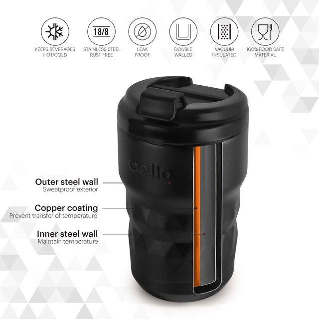 Cello Nomad Vacusteel Mug | 350ml | Black