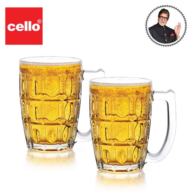 Cello Executive Beer Mug with Handle Set of 2, 375ml