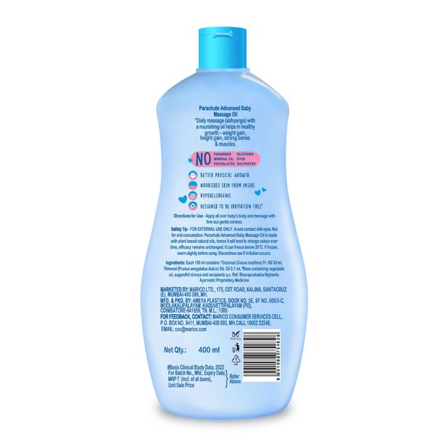 Parachute Advansed Baby Massage Oil For New Born100% Virgin Coconut Oil Clinically Vitamin E & F