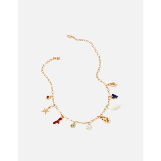 Accessorize London Women's St Ives Charmy Shell And Coral Collar Necklace - Gold