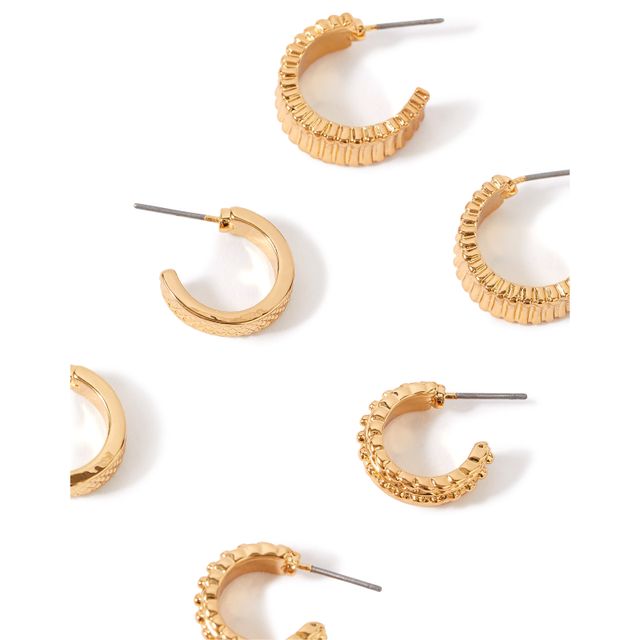 Accessorize London Women's Gold Super Classics Set Of 3 Chunky Detailed Hoops Earring - Gold