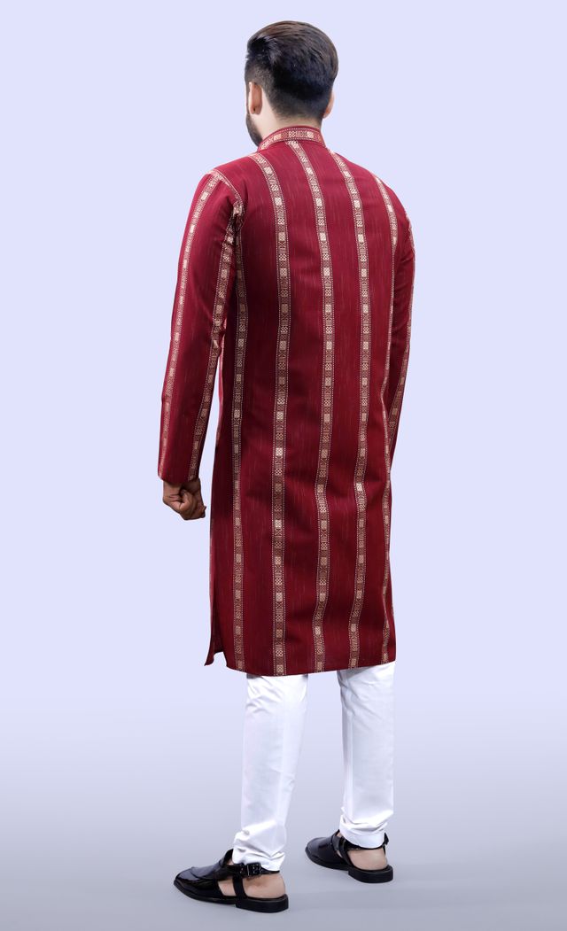 Tibra Collection Men Straight Kurta - Maroon | Striped | Cotton Blend | S