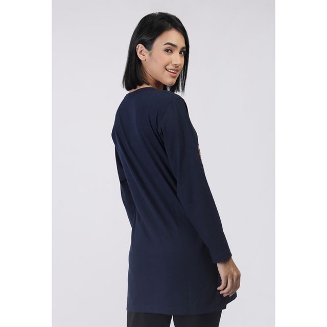 Duchess Women's Regular Fit Stylish Long T-shirt | Navy Blue - 3XL