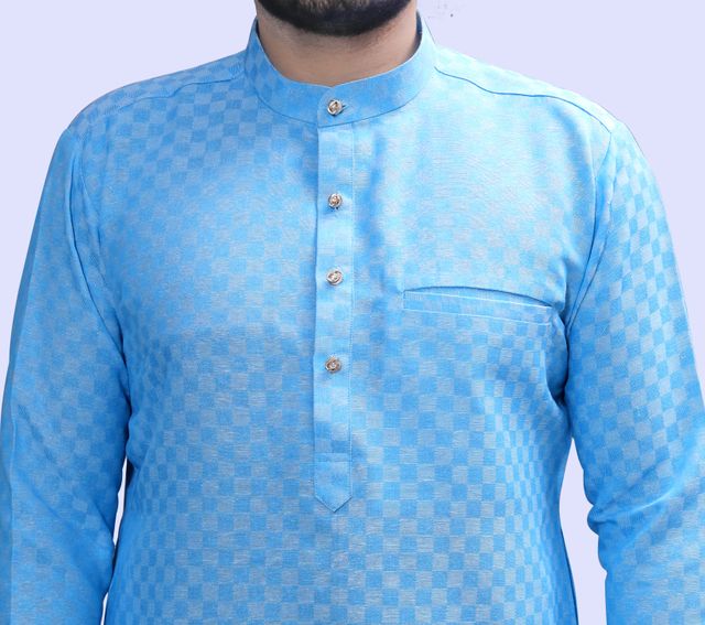 Tibra Collection Men Kurta - Sky | Block Pattern | Cotton Blend | M